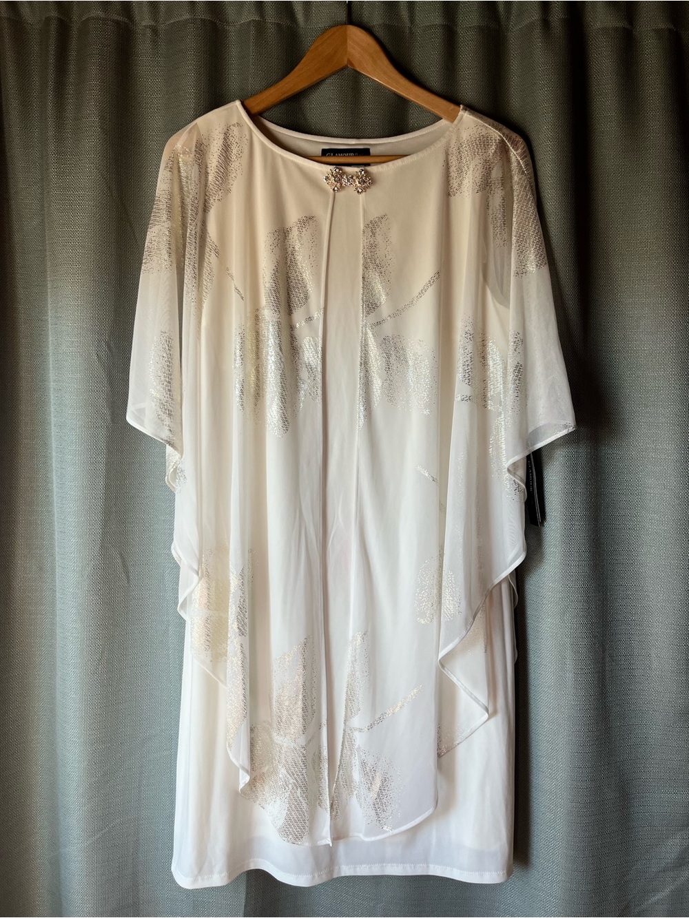 Glamour White Midi Dress with Metallic Silver Detail